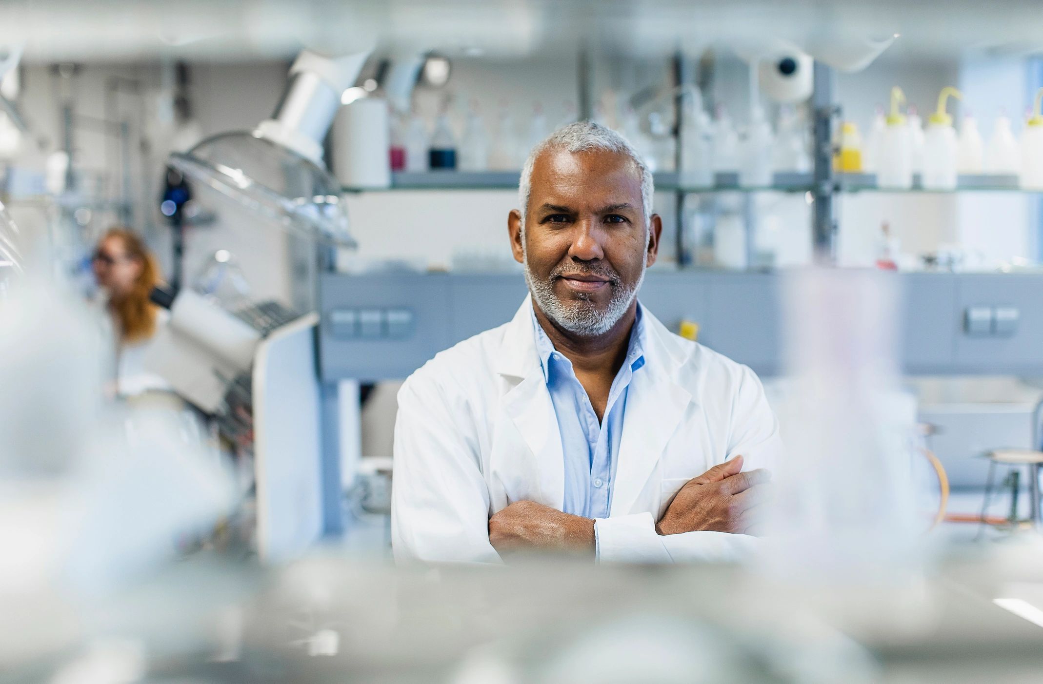 Lab specialist performing flow cytometry